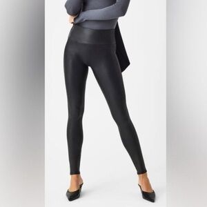 SPANX Black Faux Leather Leggings Large NWOT 2437
